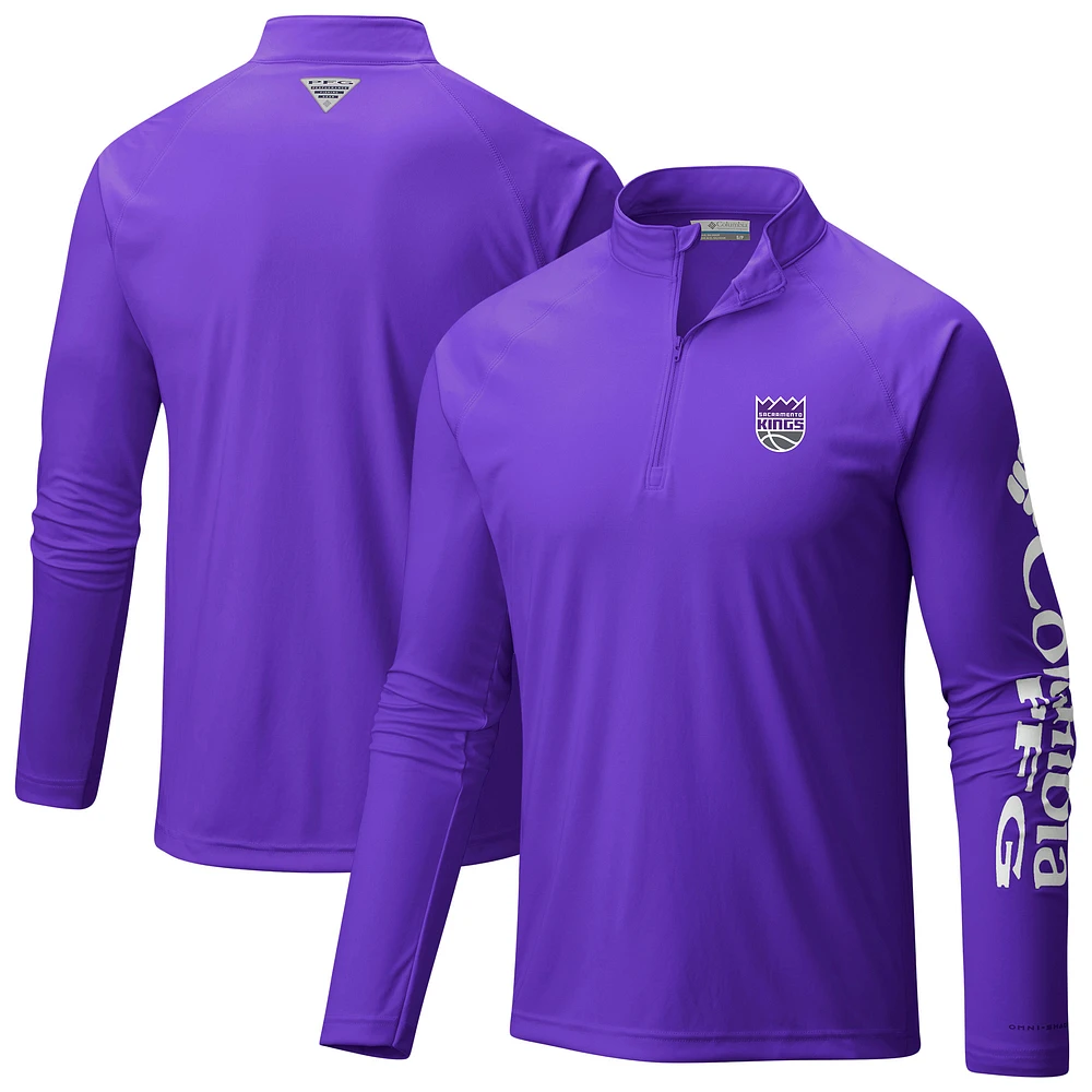 Men's Columbia Purple Sacramento Kings Terminal Tackle Raglan Omni-Shade Quarter-Zip Jacket