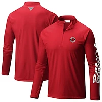 Men's Columbia Red Toronto Raptors Terminal Tackle Raglan Omni-Shade Quarter-Zip Jacket