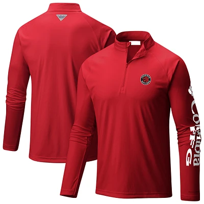 Men's Columbia Red Toronto Raptors Terminal Tackle Raglan Omni-Shade Quarter-Zip Jacket