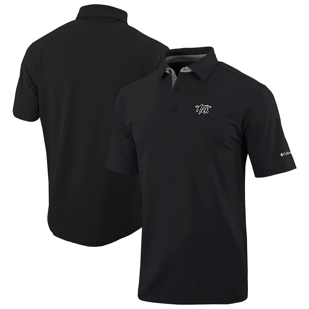 Men's Columbia Black Brooklyn Nets Omni-Wick Even Lie Polo