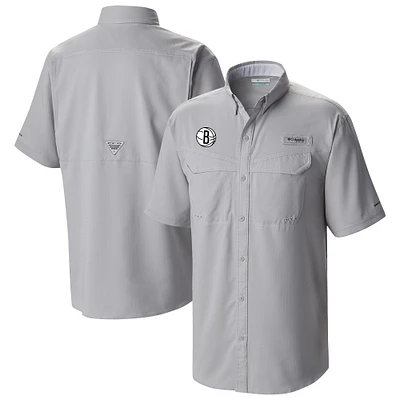 Men's Columbia Gray Brooklyn Nets Omni-Wick Low Drag Offshore Button-Up Shirt