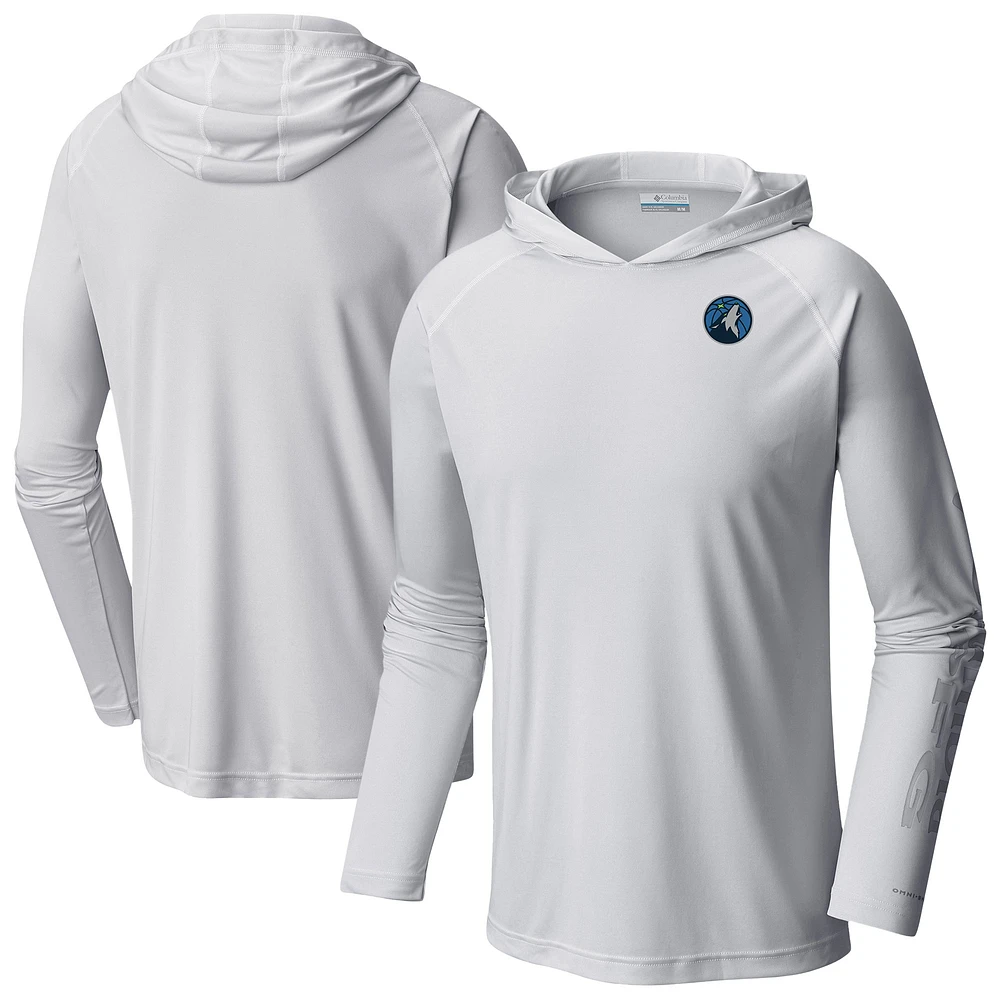 Men's Columbia White Minnesota Timberwolves PFG Super Terminal Tackle Hoodie