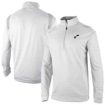 Men's Columbia White Utah Jazz Oakland Downs Omni-Wick Quarter-Zip Top
