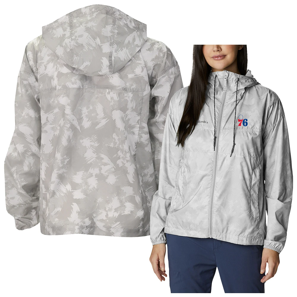 Women's Columbia White Philadelphia 76ers Flash Challenger Novelty Full-Zip Windbreaker Jacket