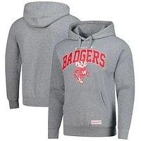 Men's Mitchell & Ness  Heather Gray Wisconsin Badgers Classic Arch Pullover Hoodie