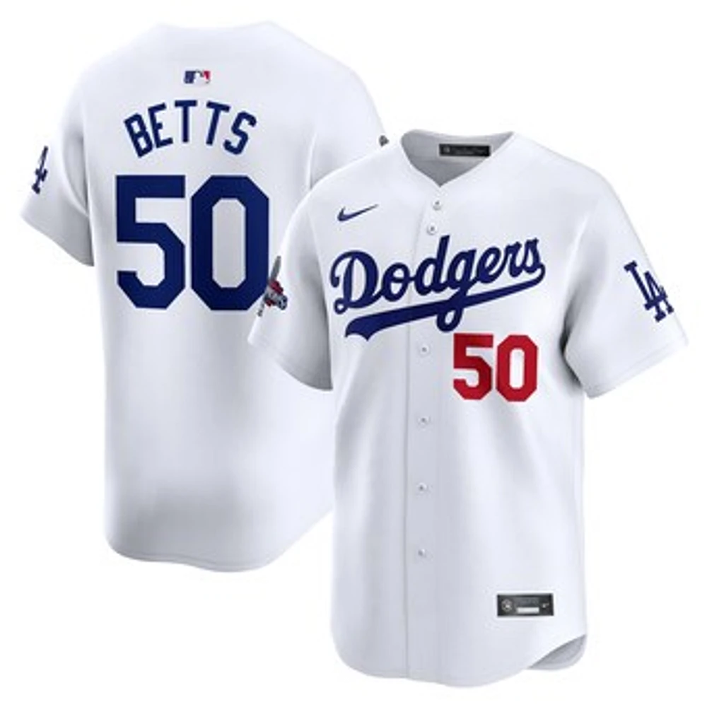 Men's Nike Mookie Betts White Los Angeles Dodgers Home 2024 World Series Champions Limited Jersey