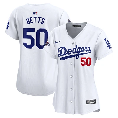 Women's Nike Mookie Betts White Los Angeles Dodgers Home 2024 World Series Champions Limited Jersey