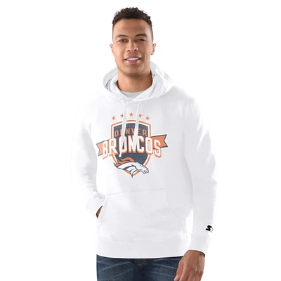 Men's Starter White Denver Broncos Vintage Pullover Hoodie