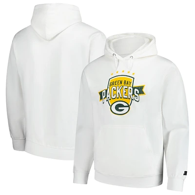 Men's Starter White Green Bay Packers Vintage Pullover Hoodie