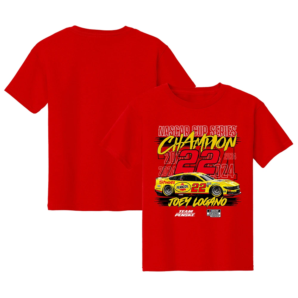 Youth Team Penske  Red Joey Logano 2024 NASCAR Cup Series Champion Signature T-Shirt