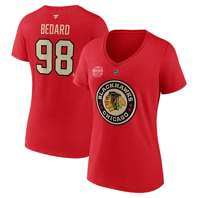 Women's Fanatics Connor Bedard Red Chicago Blackhawks 2025 NHL Winter Classic Authentic Stack Name & Number V-Neck T-Shirt