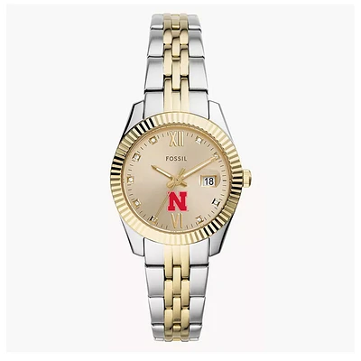 Women's Fossil Nebraska Huskers Scarlette Two-Tone Stainless Steel Watch