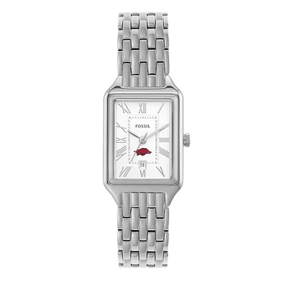 Women's Fossil Arkansas Razorbacks Raquel Three-Hand Date Stainless Steel Watch