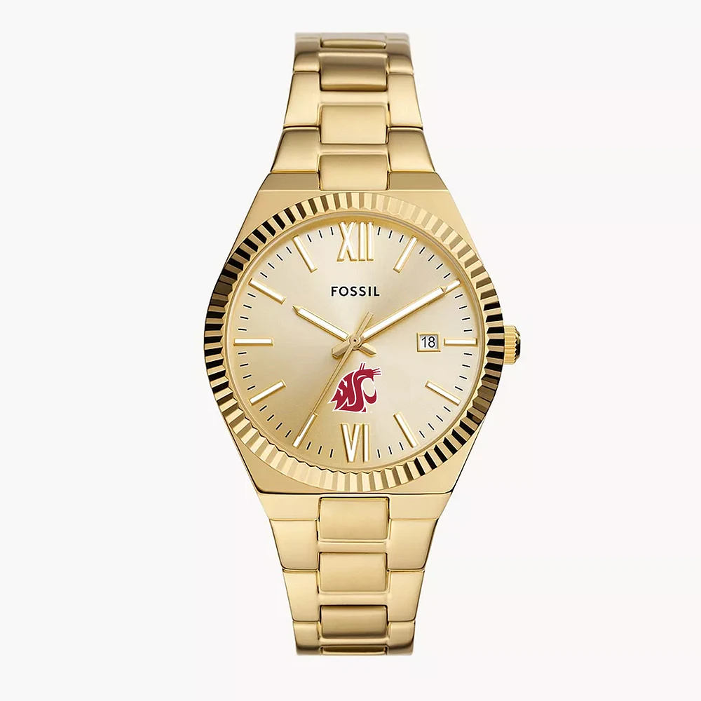 Women's Fossil Gold Washington State Cougars Scarlette Three-Hand Stainless Steel Watch
