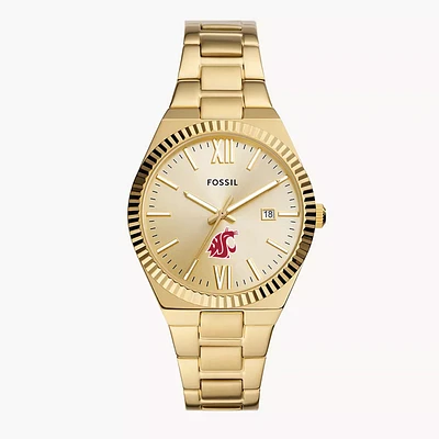 Women's Fossil Gold Washington State Cougars Scarlette Three-Hand Stainless Steel Watch