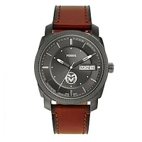 Men's Fossil Colorado State Rams Machine Three-Hand Date Brown Leather Watch