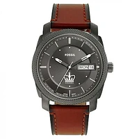 Men's Fossil Columbia University Machine Three-Hand Date Brown Leather Watch
