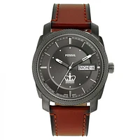 Men's Fossil Columbia University Machine Three-Hand Date Brown Leather Watch