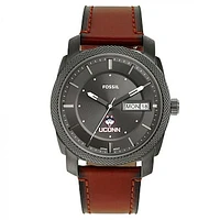 Men's Fossil UConn Huskies Machine Three-Hand Date Brown Leather Watch