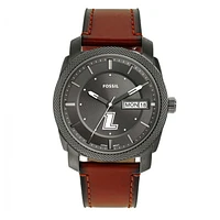 Men's Fossil Loyola Greyhounds Machine Three-Hand Date Brown Leather Watch