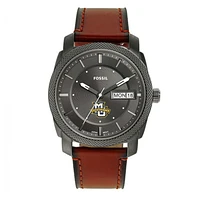 Men's Fossil Marquette Golden Eagles Machine Three-Hand Date Brown Leather Watch