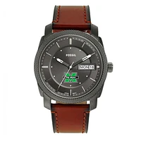 Men's Fossil Marshall Thundering Herd Machine Three-Hand Date Brown Leather Watch