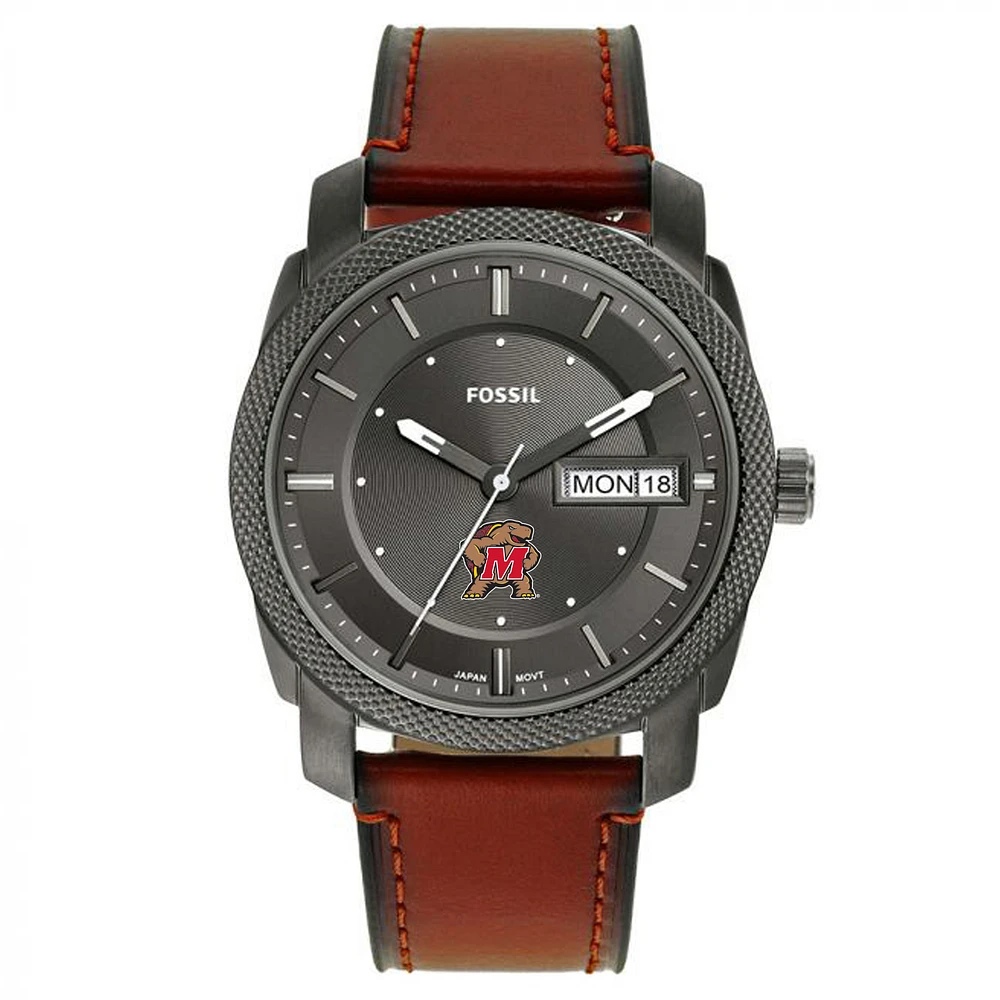 Men's Fossil Maryland Terrapins Machine Three-Hand Date Brown Leather Watch