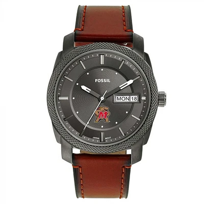 Men's Fossil Maryland Terrapins Machine Three-Hand Date Brown Leather Watch