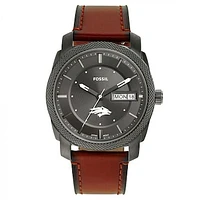 Men's Fossil Nevada Wolf Pack Machine Three-Hand Date Brown Leather Watch