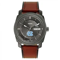 Men's Fossil North Carolina Tar Heels Machine Three-Hand Date Brown Leather Watch