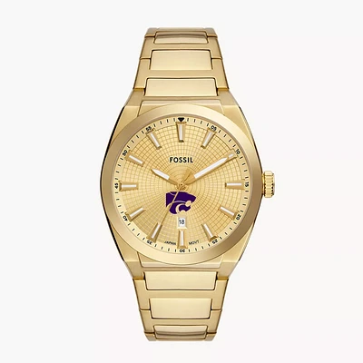 Men's Fossil  Gold Kansas State Wildcats Everett Three-Hand Date Stainless Steel Watch