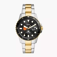Men's Fossil  Silver Clemson Tigers Blue Dive Three-Hand Date Two-Tone Stainless Steel Watch