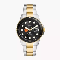 Men's Fossil  Silver Clemson Tigers Blue Dive Three-Hand Date Two-Tone Stainless Steel Watch