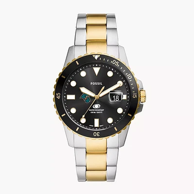 Men's Fossil  Silver Coastal Carolina Chanticleers Blue Dive Three-Hand Date Two-Tone Stainless Steel Watch