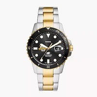 Men's Fossil  Silver Marquette Golden Eagles Blue Dive Three-Hand Date Two-Tone Stainless Steel Watch