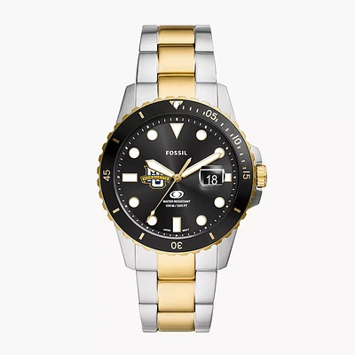 Men's Fossil  Silver Marquette Golden Eagles Blue Dive Three-Hand Date Two-Tone Stainless Steel Watch
