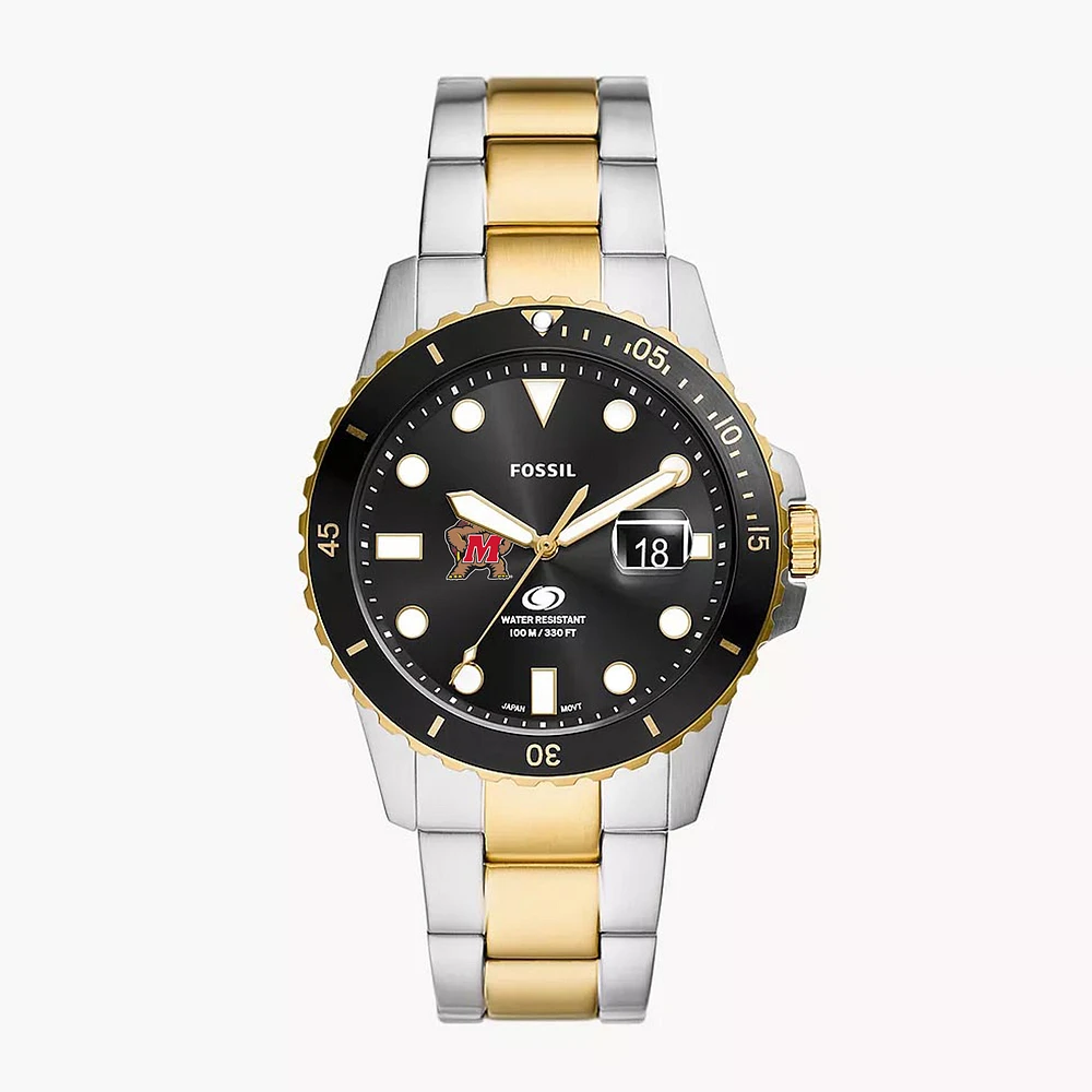 Men's Fossil Silver Maryland Terrapins Blue Dive Three-Hand Date Two-Tone Stainless Steel Watch