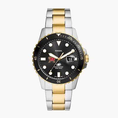 Men's Fossil  Silver Maryland Terrapins Blue Dive Three-Hand Date Two-Tone Stainless Steel Watch