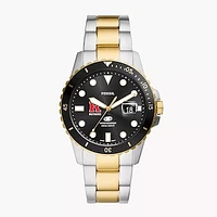 Men's Fossil  Silver Rutgers Scarlet Knights Blue Dive Three-Hand Date Two-Tone Stainless Steel Watch