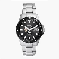 Men's Fossil Silver Charleston Cougars Blue Dive Three-Hand Date Stainless Steel Watch