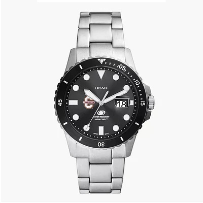 Men's Fossil Silver Charleston Cougars Blue Dive Three-Hand Date Stainless Steel Watch