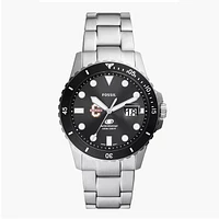 Men's Fossil Silver Charleston Cougars Blue Dive Three-Hand Date Stainless Steel Watch