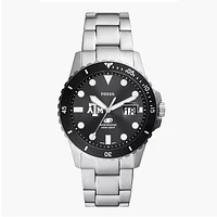 Men's Fossil Silver Texas A&M Aggies Blue Dive Three-Hand Date Stainless Steel Watch