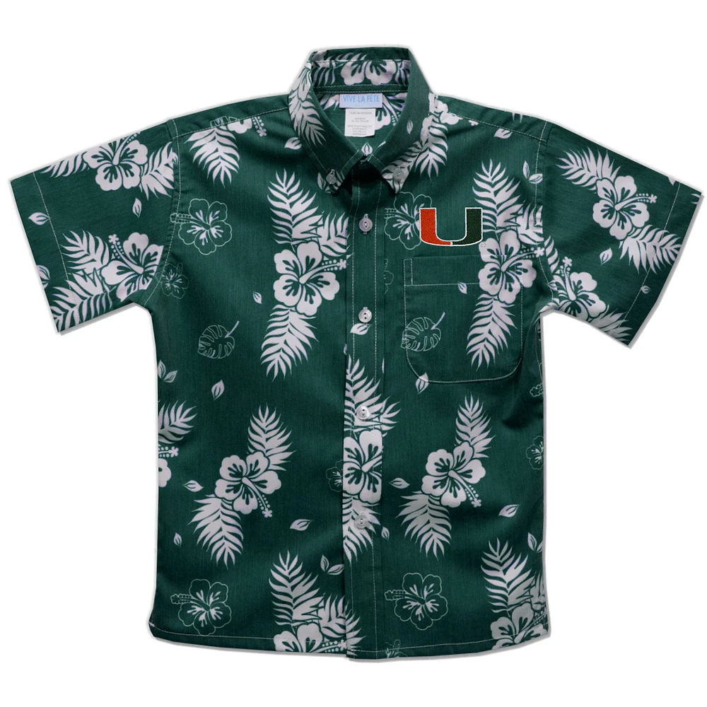 Toddler Vive La Fete Green Miami Hurricanes Hawaiian Print Button-Down Shirt