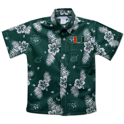 Toddler Vive La Fete Green Miami Hurricanes Hawaiian Print Button-Down Shirt
