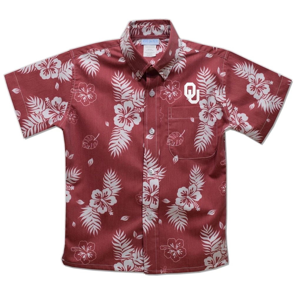 Toddler Vive La Fete Crimson Oklahoma Sooners Hawaiian Print Button-Down Shirt