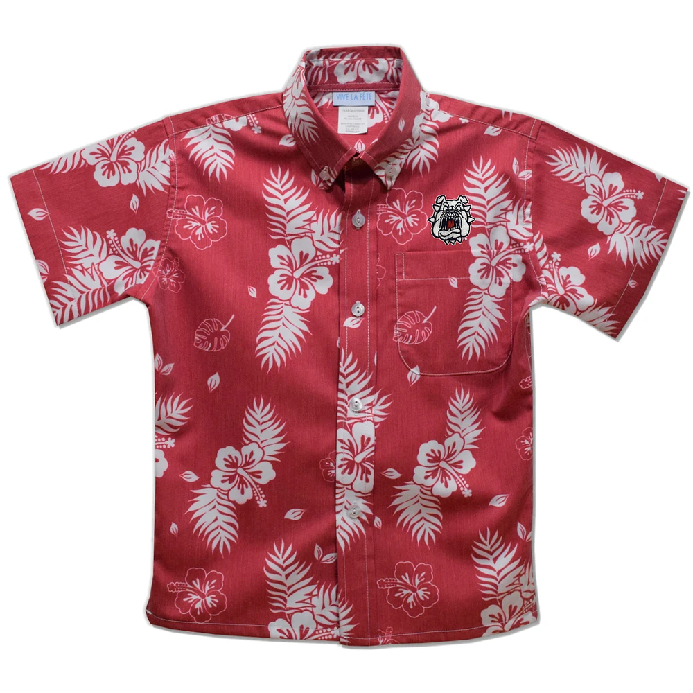 Youth Vive La Fete Red Fresno State Bulldogs Hawaiian Print Button-Down Shirt