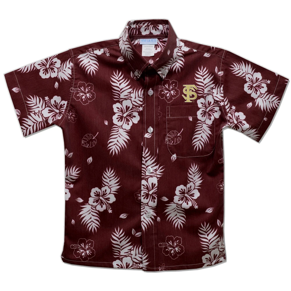 Youth Vive La Fete Garnet Florida State Seminoles Hawaiian Print Button-Down Shirt