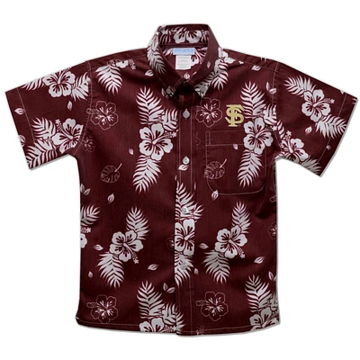 Youth Vive La Fete  Garnet Florida State Seminoles Hawaiian Print Button-Down Shirt