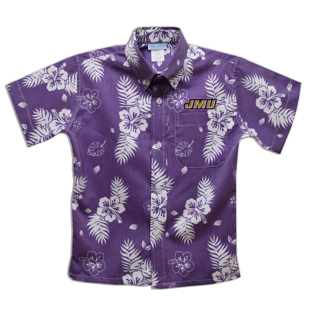 Youth Vive La Fete Purple James Madison Dukes Hawaiian Print Button-Down Shirt